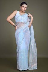 Light Sky Blue Soft Net Partywear Saree