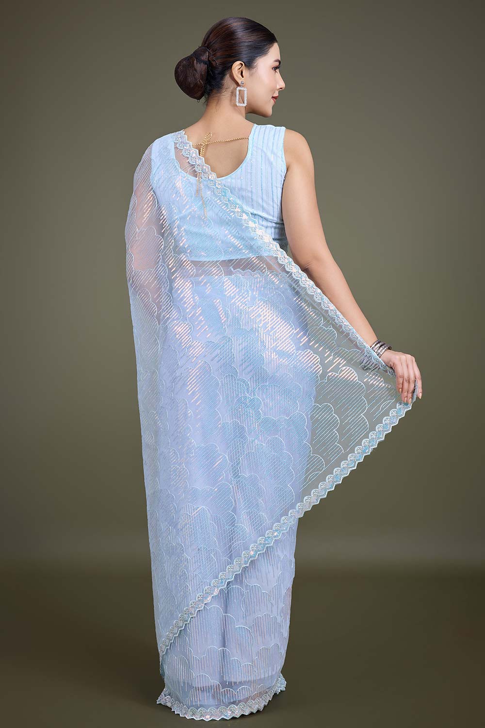 Light Sky Blue Soft Net Partywear Saree