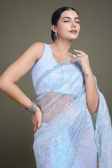 Light Sky Blue Soft Net Partywear Saree