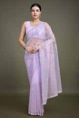 Lavender Soft Net Partywear Saree