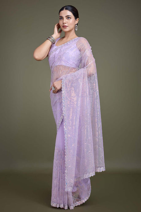 Lavender Soft Net Partywear Saree