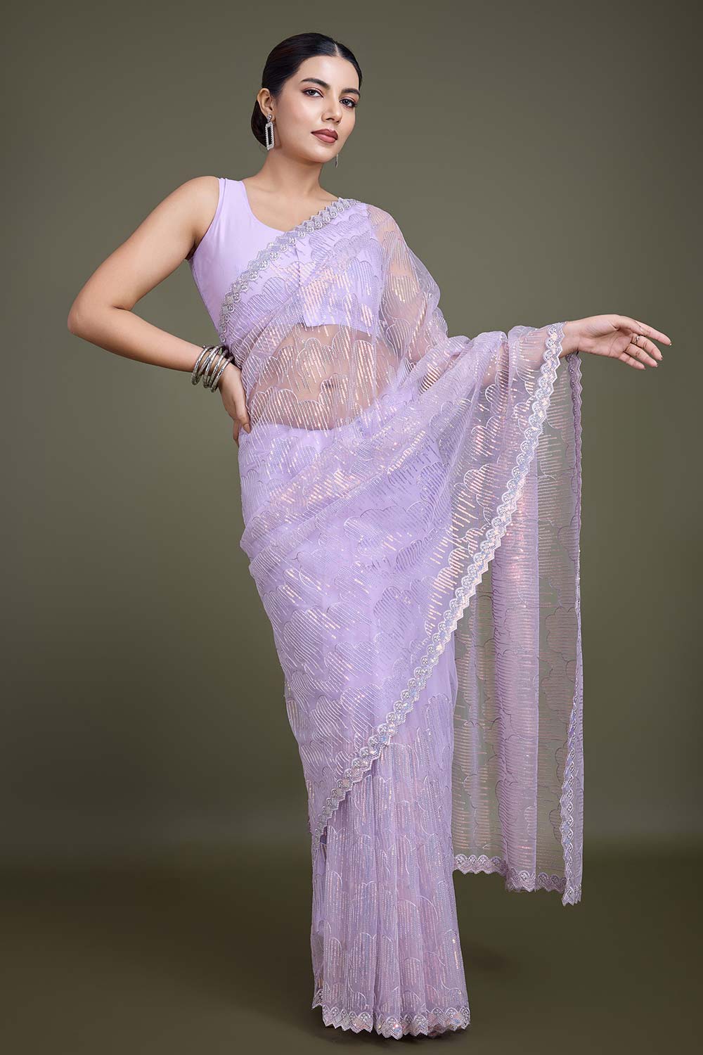 Lavender Soft Net Partywear Saree