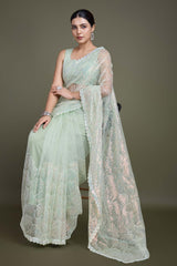 Light Green Soft Net Partywear Saree