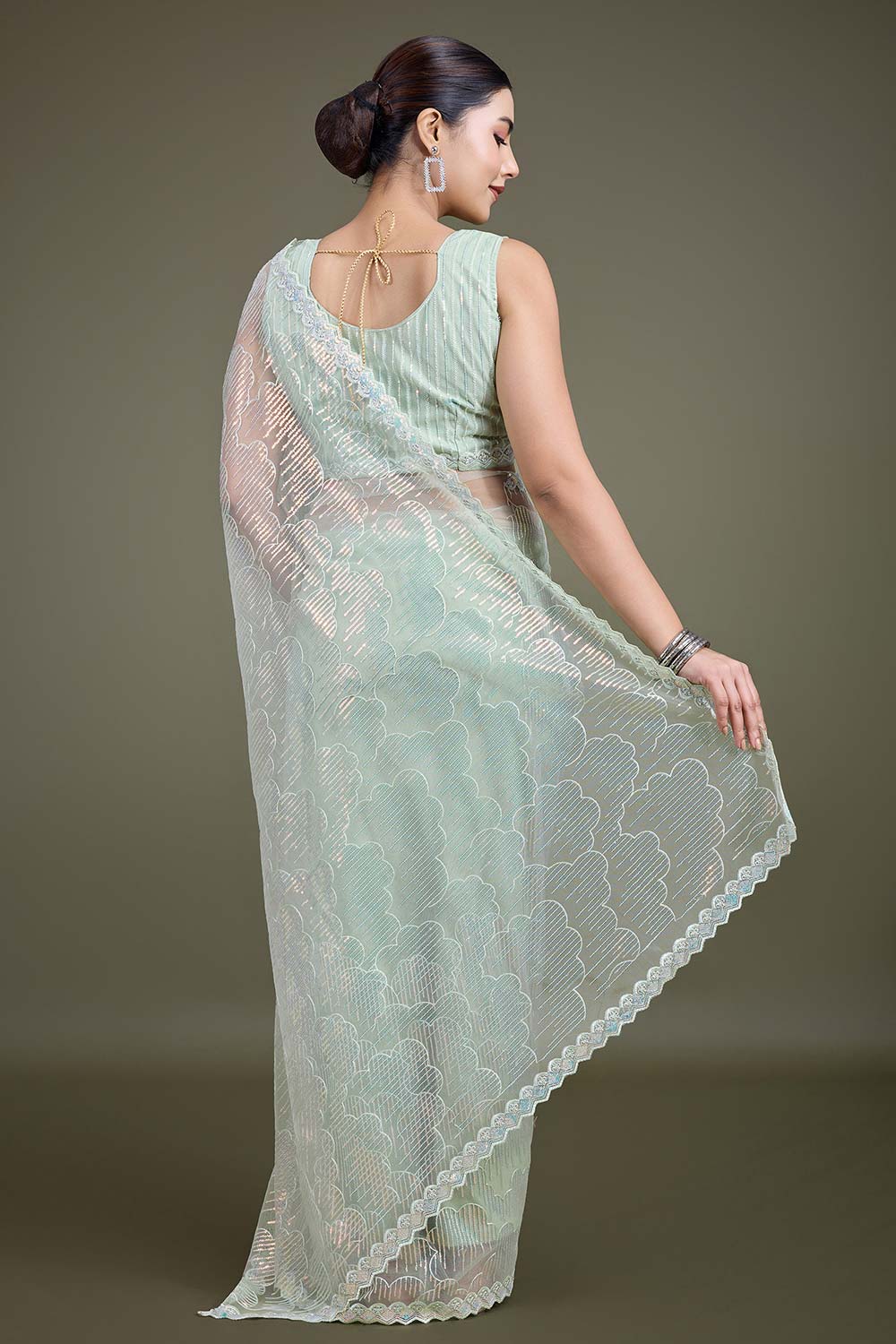 Light Green Soft Net Partywear Saree