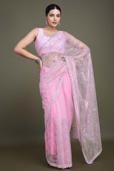 Light Pink Soft Net Partywear Saree