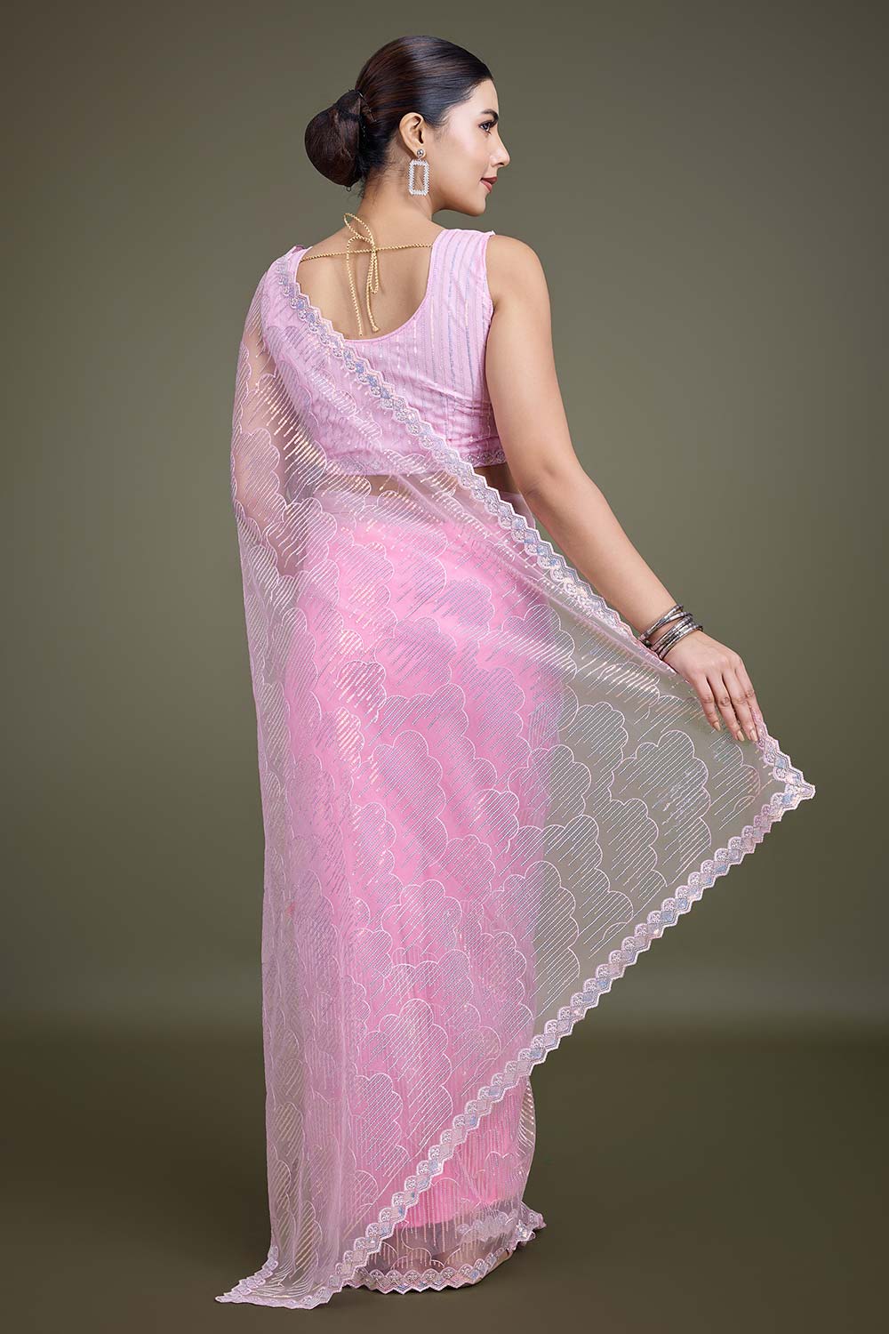 Light Pink Soft Net Partywear Saree