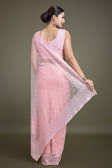 Light Pink Soft Net Saree with Sequin Embellished Border and Pallu