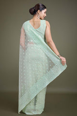 Light Green Soft Net Saree with Sequin Embellished Border and Pallu