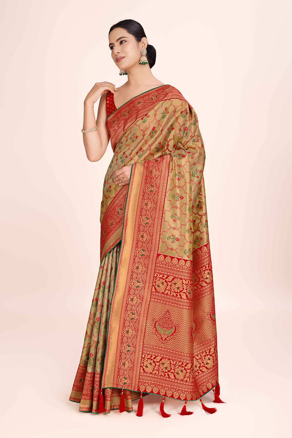 Red Rich Look Banarasi Tissue Silk Saree