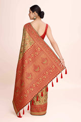 Red Rich Look Banarasi Tissue Silk Saree