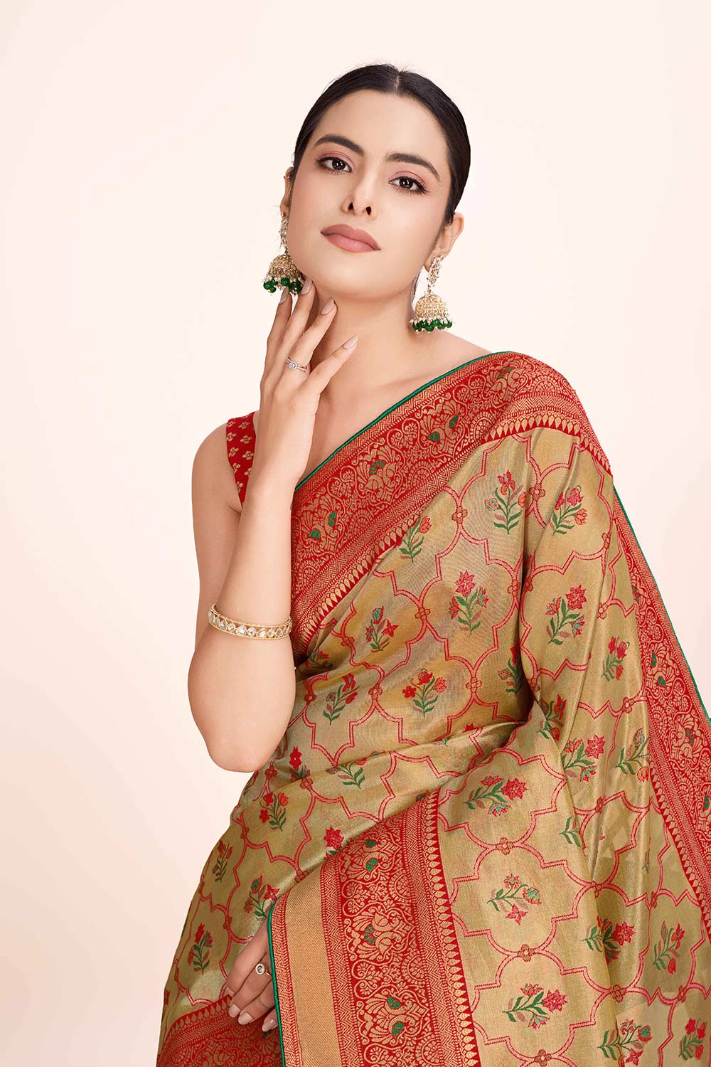 Red Rich Look Banarasi Tissue Silk Saree