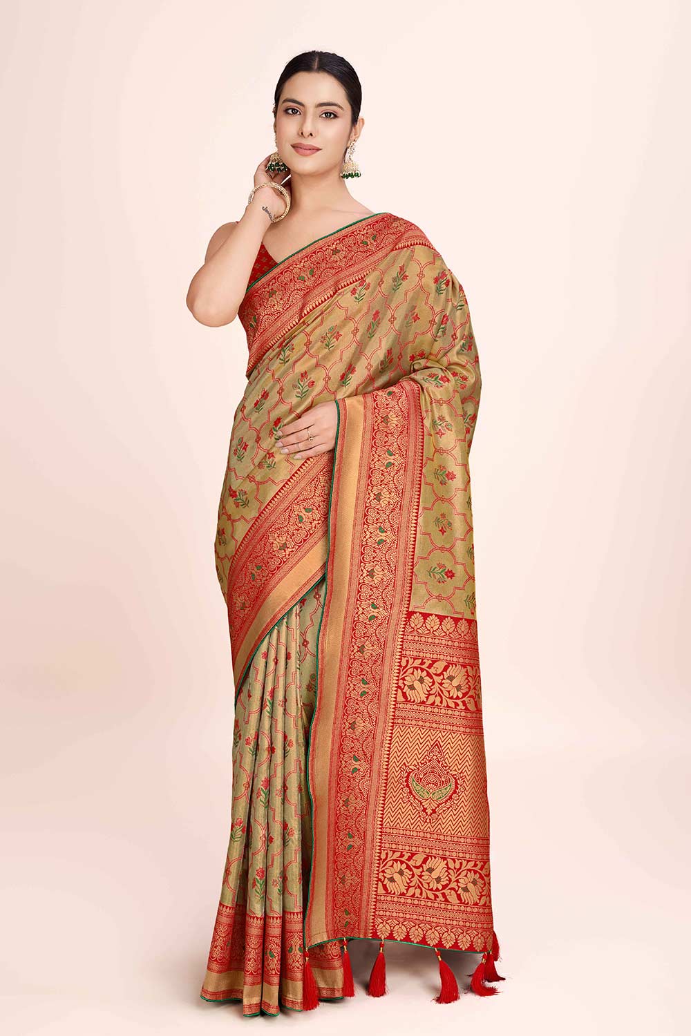 Red Rich Look Banarasi Tissue Silk Saree