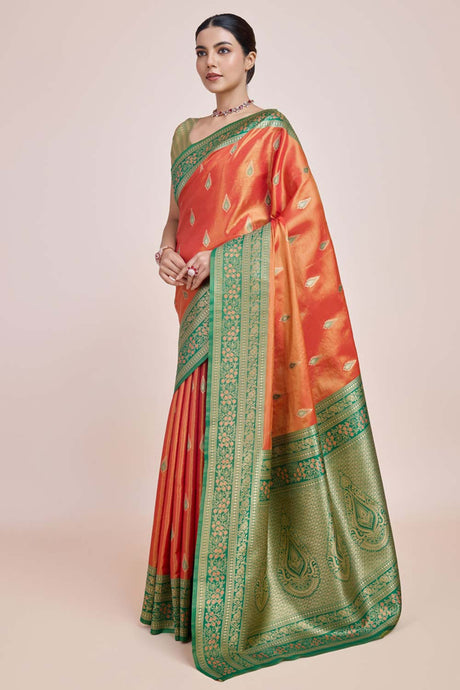 Zari Woven Banarasi Tissue Silk Orange Saree