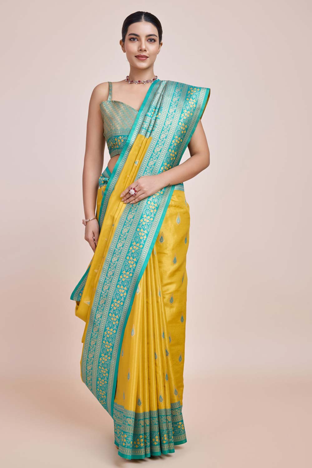 Zari Woven Banarasi Tissue Silk Yellow Saree