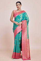 Zari Woven Banarasi Tissue Silk Turquoise Saree