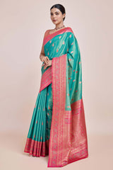 Zari Woven Banarasi Tissue Silk Turquoise Saree