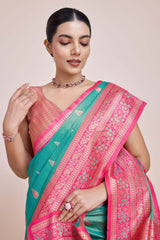 Zari Woven Banarasi Tissue Silk Turquoise Saree