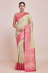 Zari Woven Banarasi Tissue Silk Cream Saree