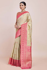 Zari Woven Banarasi Tissue Silk Cream Saree