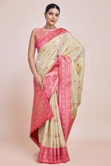 Zari Woven Banarasi Tissue Silk Cream Saree