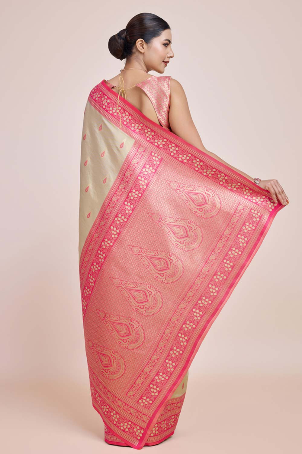 Zari Woven Banarasi Tissue Silk Cream Saree