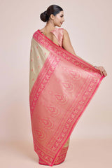 Zari Woven Banarasi Tissue Silk Cream Saree