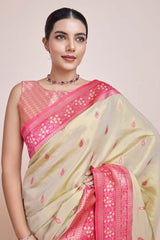 Zari Woven Banarasi Tissue Silk Cream Saree