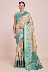 Cream Banarasi Tissue Silk Saree With Zari Woven Work