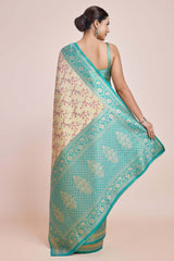 Cream Banarasi Tissue Silk Saree With Zari Woven Work