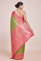 Parrot Green Banarasi Tissue Silk Saree With Zari Woven Work