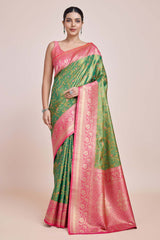 Green Banarasi Tissue Silk Saree With Zari Woven Work