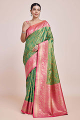 Green Banarasi Tissue Silk Saree With Zari Woven Work