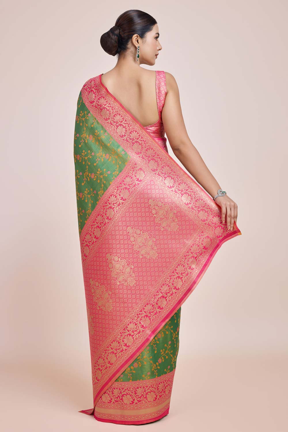 Green Banarasi Tissue Silk Saree With Zari Woven Work