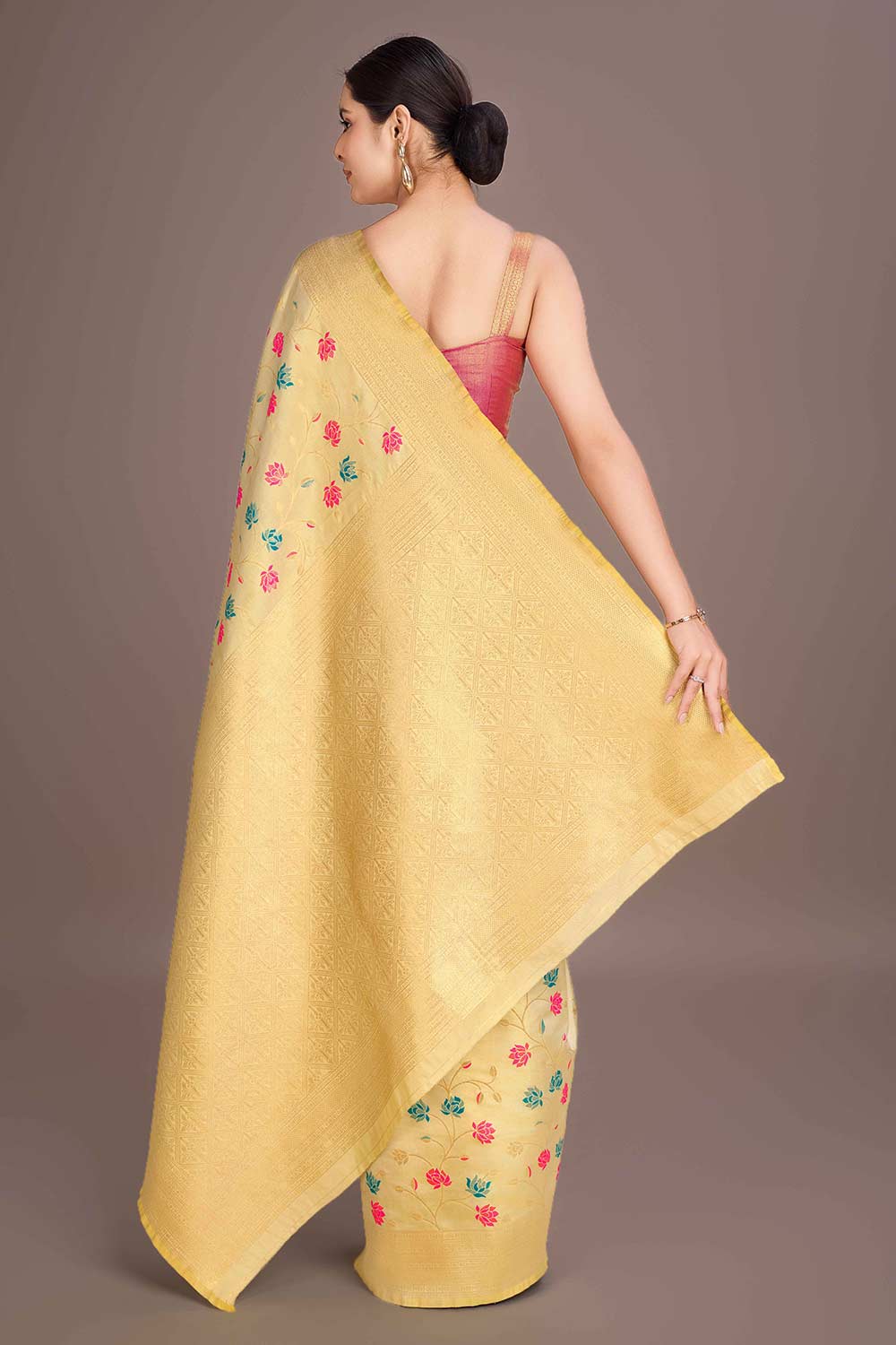 Cream Rich Look Banarasi Tissue Silk Saree