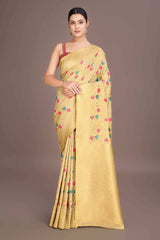 Cream Rich Look Banarasi Tissue Silk Saree