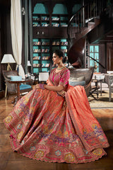 Orange Banarasi Silk Zarkan Codding Work Lehenga Choli