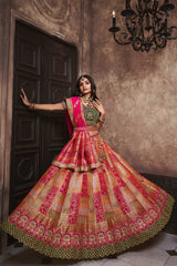 Peach Silk Sequence Zarkan Work Lehenga Choli Set