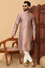 Men's Purple Silk Embroidered Kurta Pajama