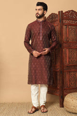 Red Jacquard Mirror and Pintex Work Men's Kurta Pajama