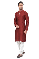 Red Jacquard Mirror and Pintex Work Men's Kurta Pajama