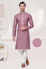 Peach Jacquard Mirror and Pintex Work Men's Kurta Pajama