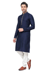 Blue Jacquard Mirror and Pintex Work Men's Kurta Pajama