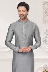 Grey Jacquard Mirror and Pintex Work Men's Kurta Pajama