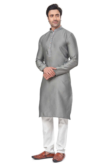 Grey Jacquard Mirror and Pintex Work Men's Kurta Pajama