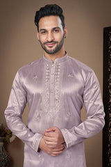 Lavendr Pure Silk Embroidery Sequence work Men's Kurta Pajama