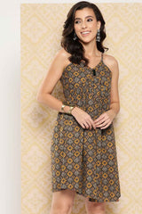 Brown Geometric Print Pure Cotton Dress