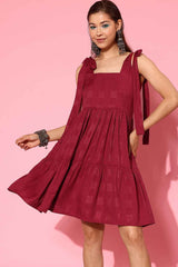 Red Checkerd Print Rayon Dress