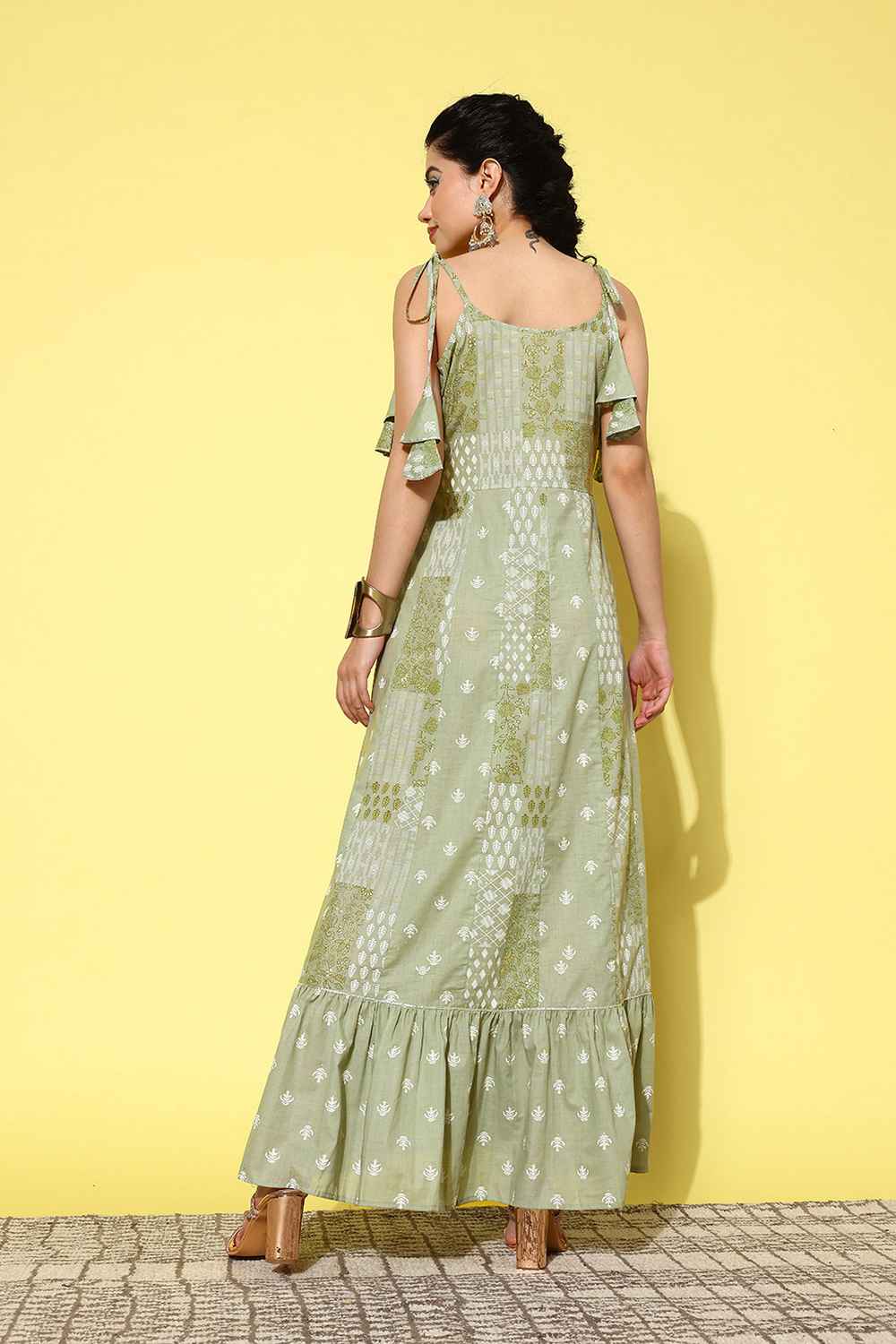 Green Ethnic Motifs Pure Cotton Dress