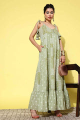 Green Ethnic Motifs Pure Cotton Dress