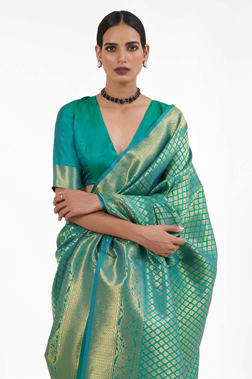 Kandini Silk Teal Woven Handloom Saree